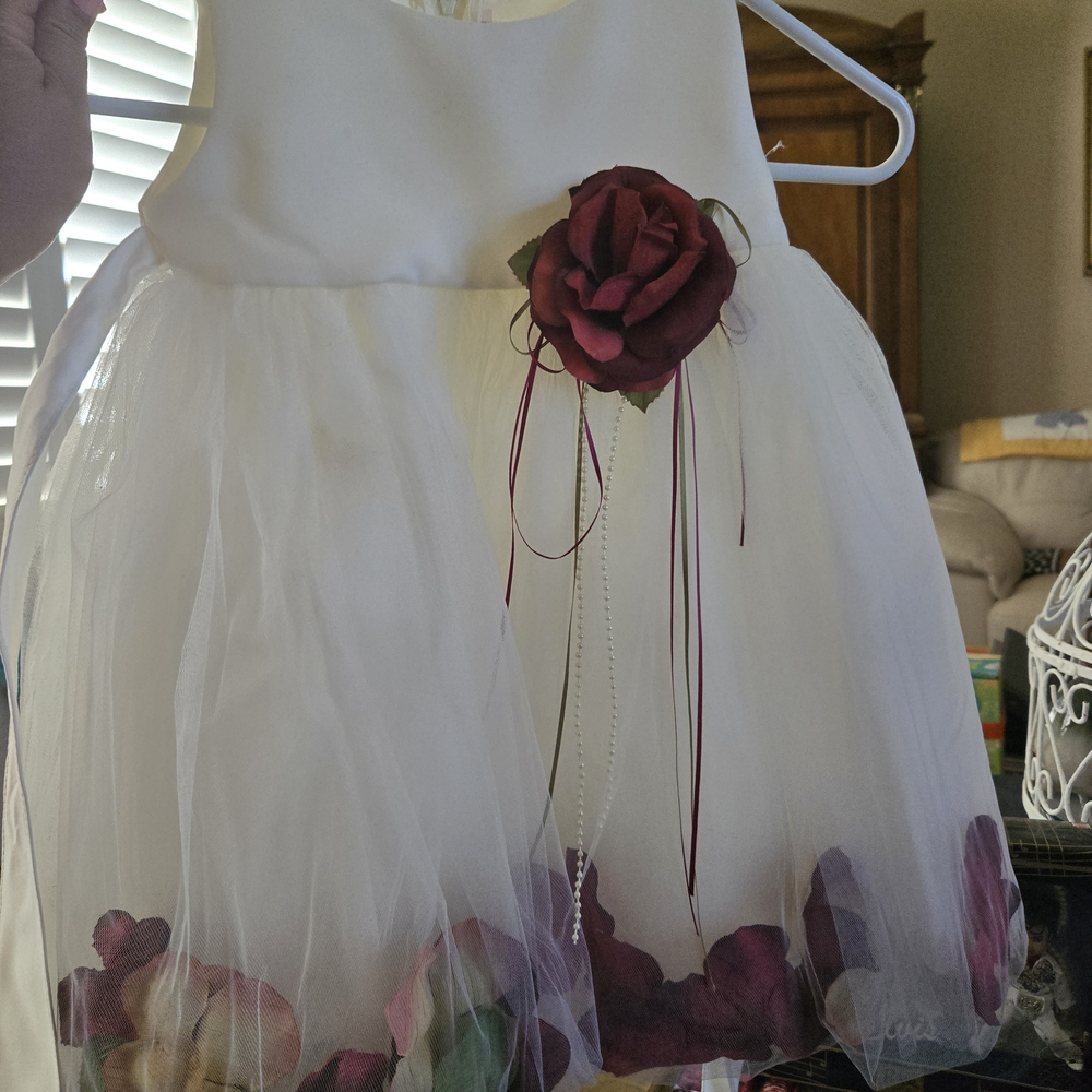 Elegant Ivory and Burgundy Kids Formal Dress